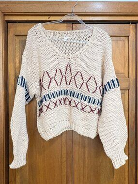 Hem & Thread Chunky Knit Sweater | Boho Cropped | Free People Style | Size M
